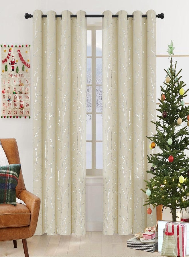 BUHUA Christmas Blackout Curtains for Bedroom/Living Room 84 Inch Length 2 Panels Set, Room Darkening Thermal Insulated Grommet Window Drapes with Branches Pattern, Each Panel 38 x 84 Inch, Beige - Image 1
